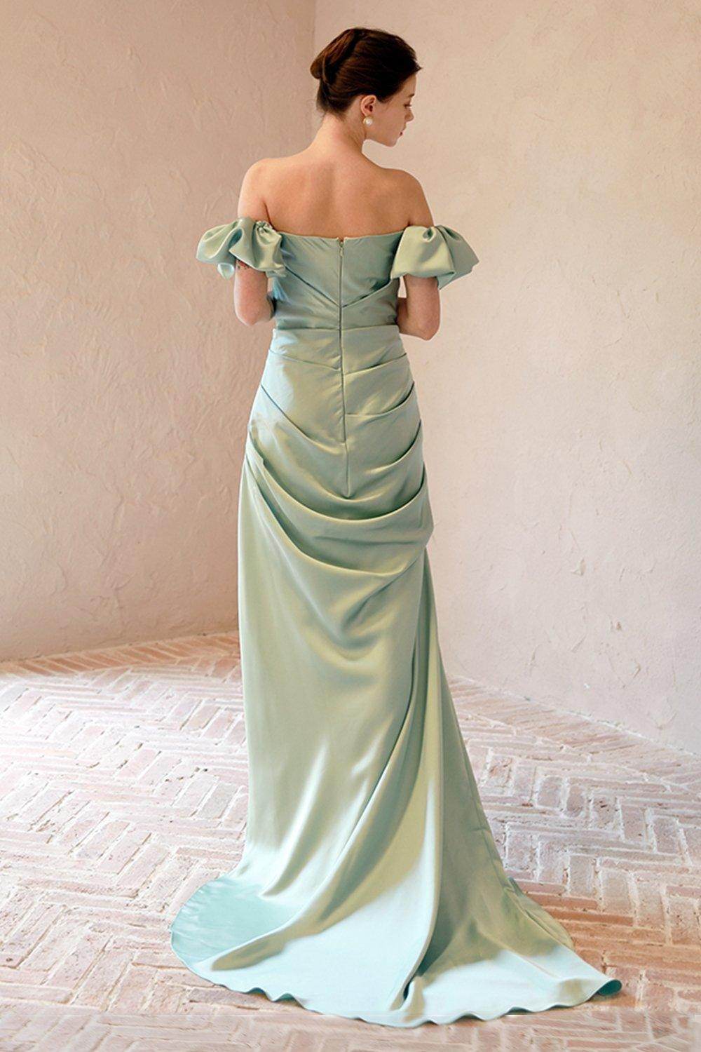 Sheath-Column Sweep-Brush Train Satin Wedding Dress CW3066 - COCOMELODY