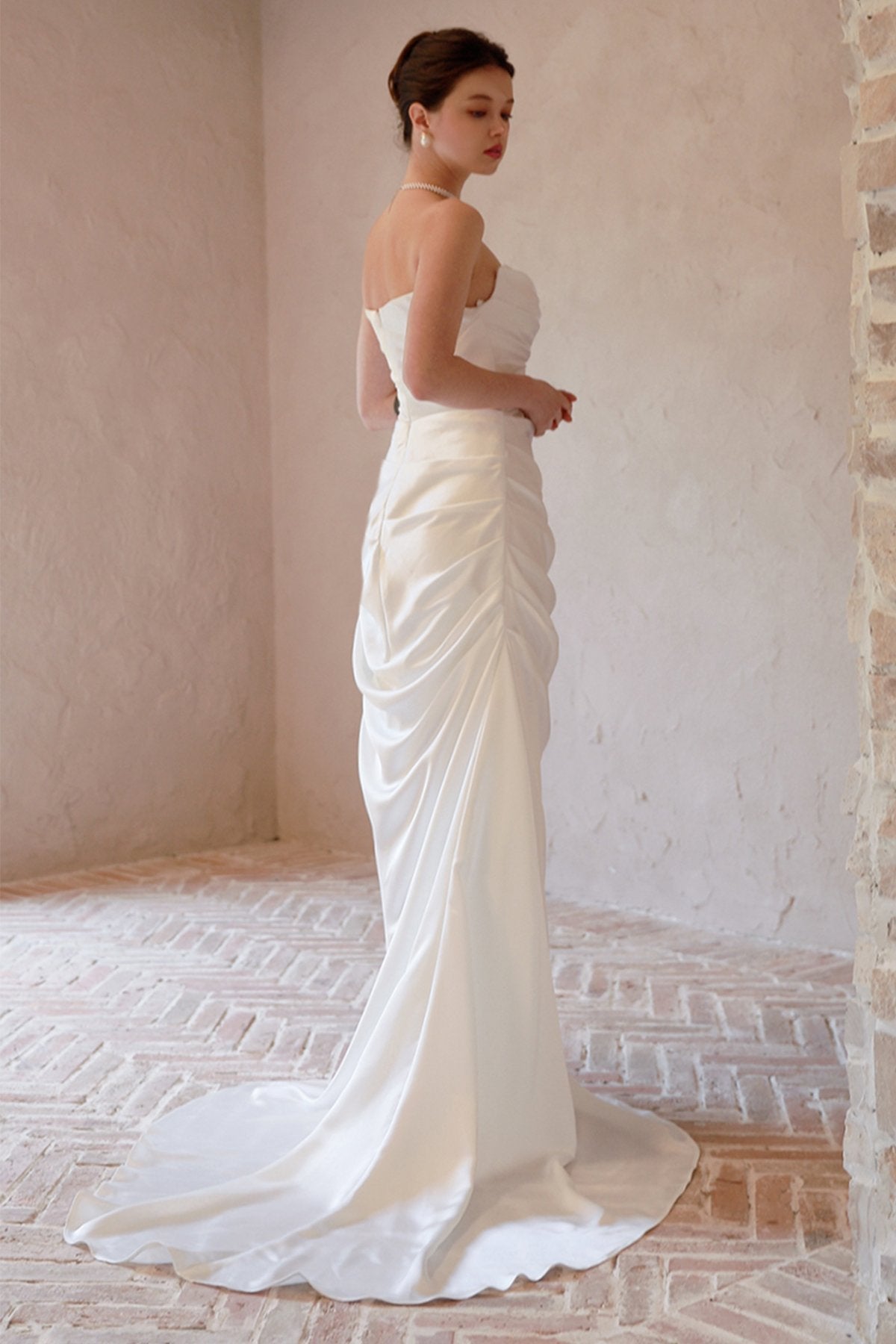 Sheath-Column Sweep-Brush Train Satin Wedding Dress CW3067