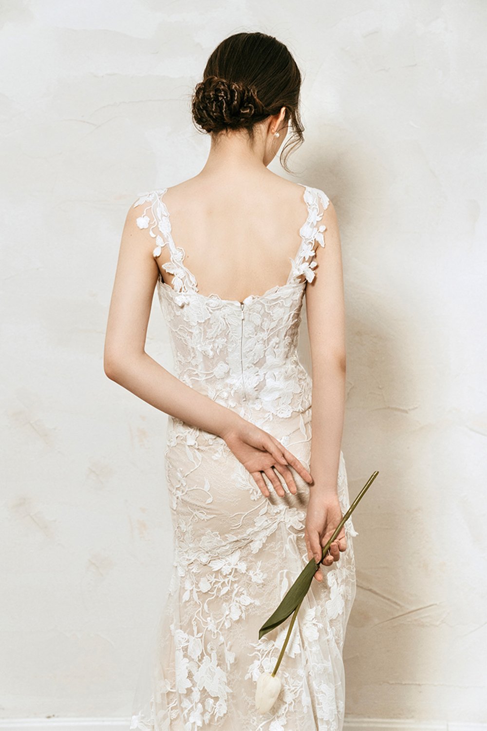 Sheath Sweep-Brush Train Lace Tulle Wedding Dress CW3068