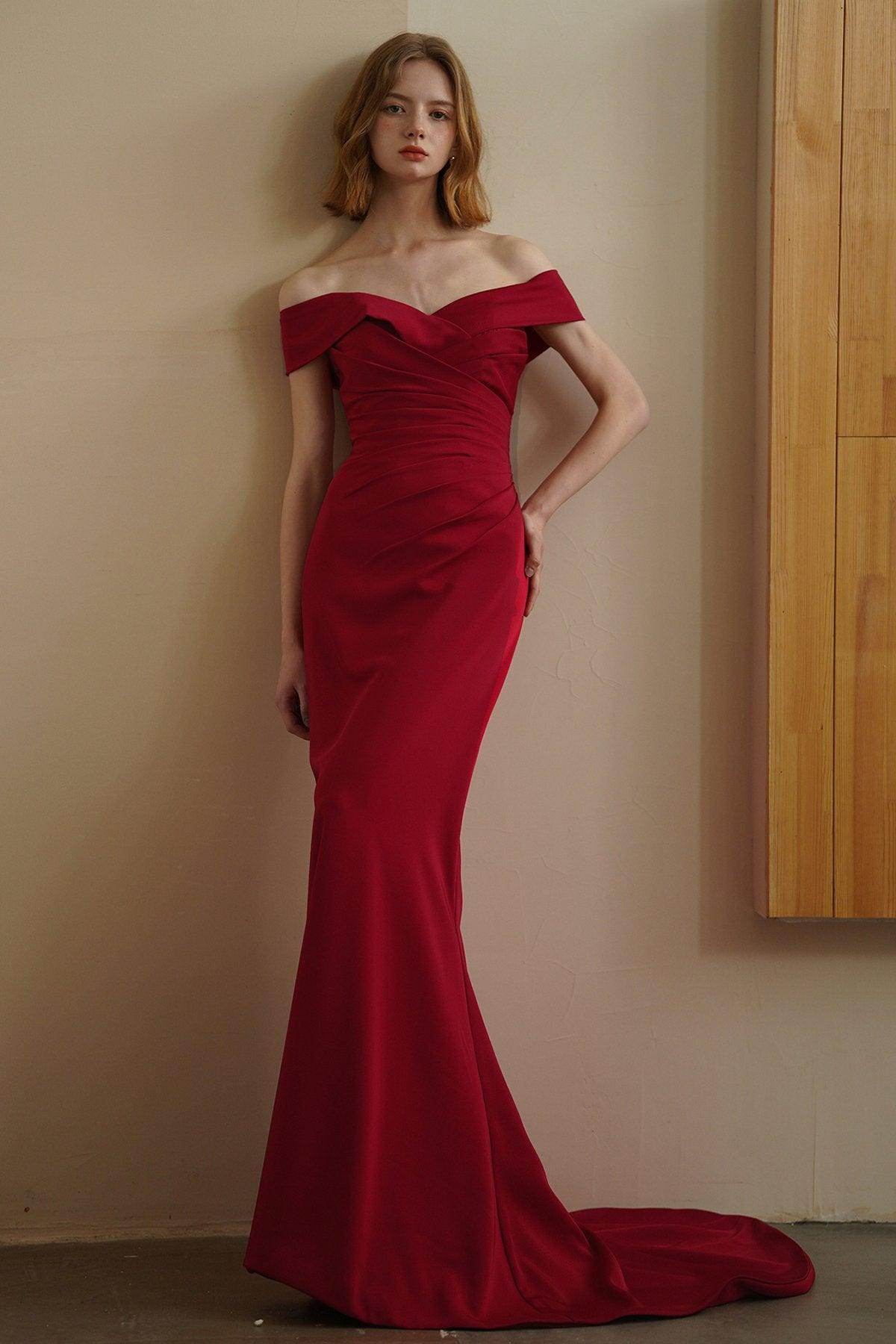 Trumpet-Mermaid Sweep-Brush Train Satin Wedding Dress CW3072 - COCOMELODY
