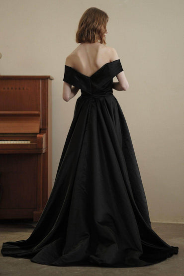 A-Line Sweep-Brush Train Satin Wedding Dress CW3075 - COCOMELODY