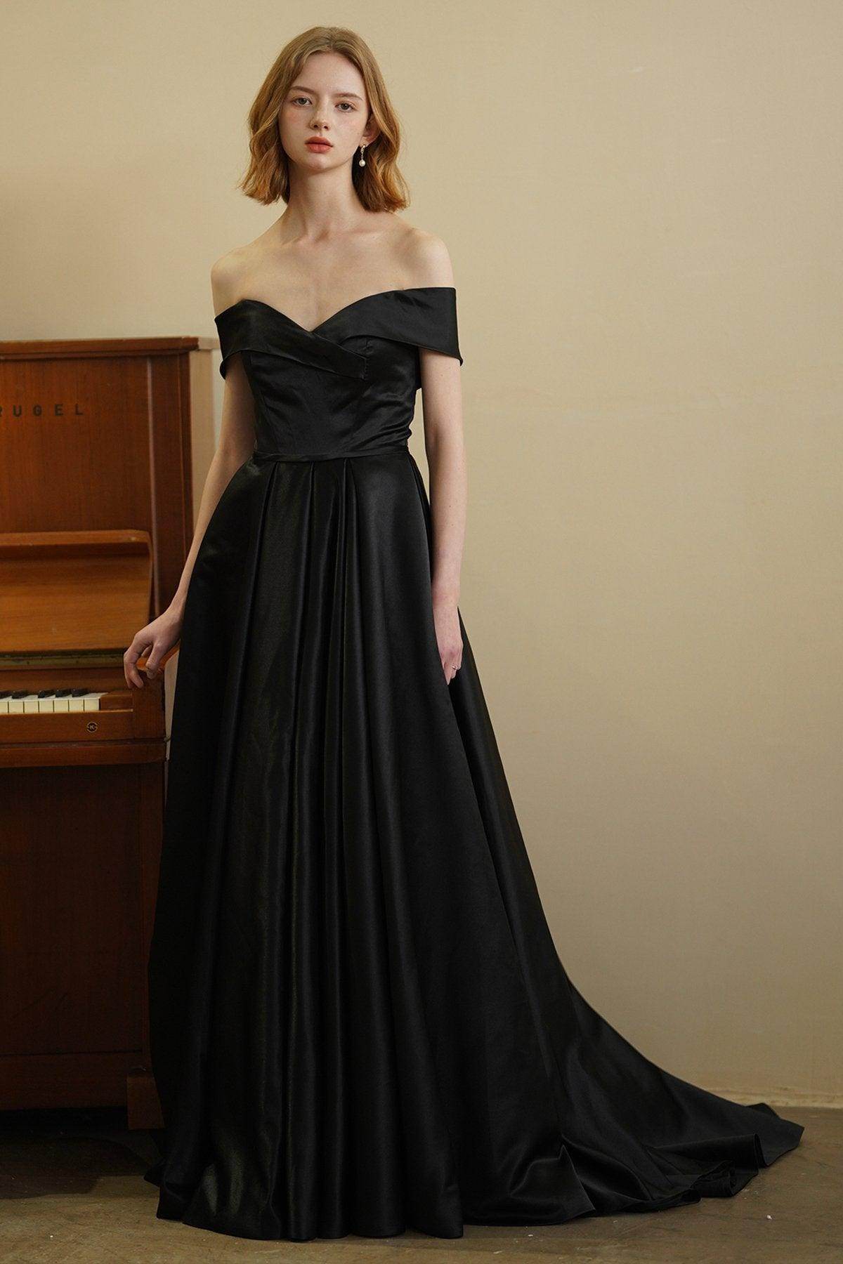 A-Line Sweep-Brush Train Satin Wedding Dress CW3075 - COCOMELODY