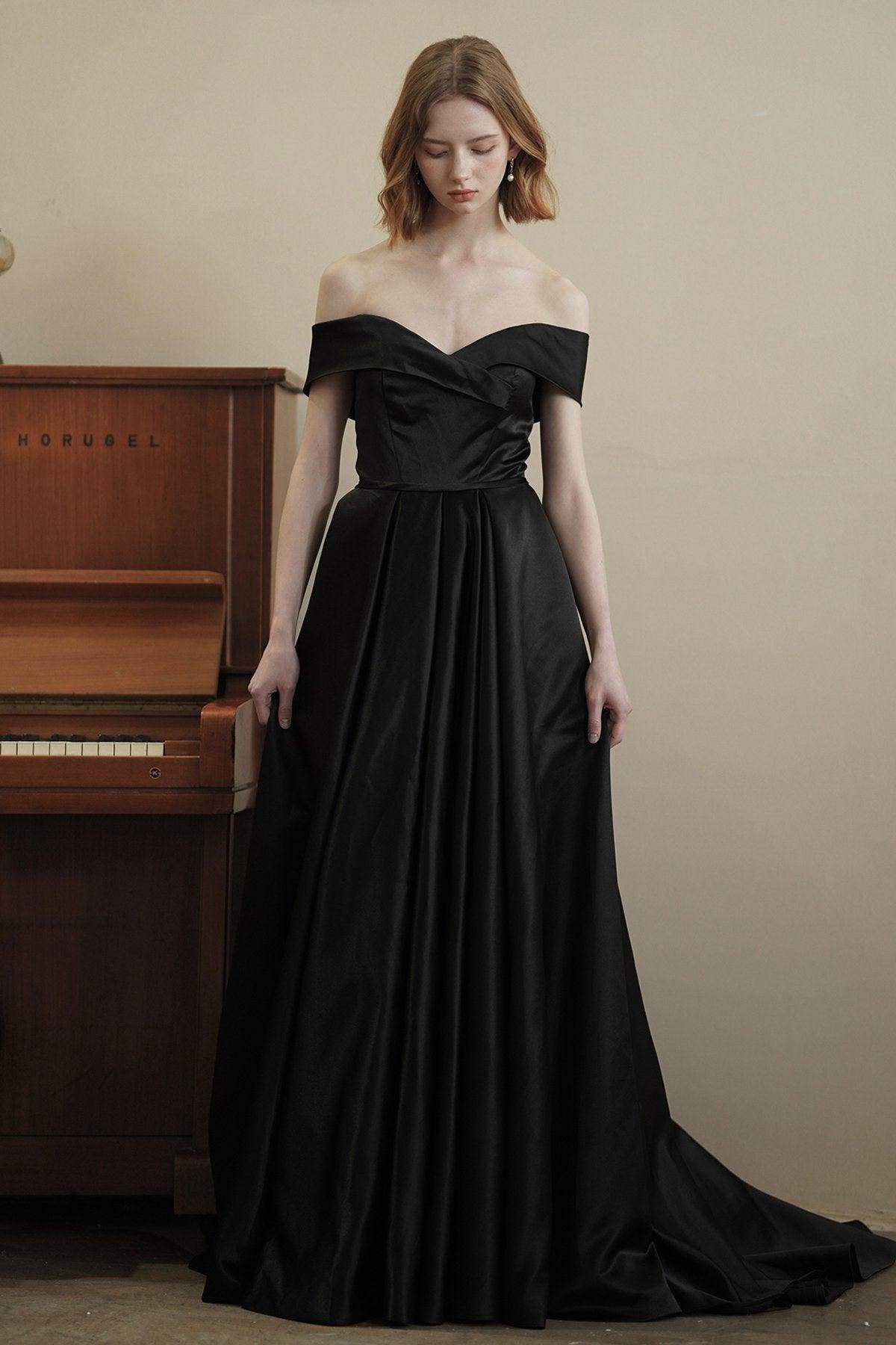 A-Line Sweep-Brush Train Satin Wedding Dress CW3075 - COCOMELODY
