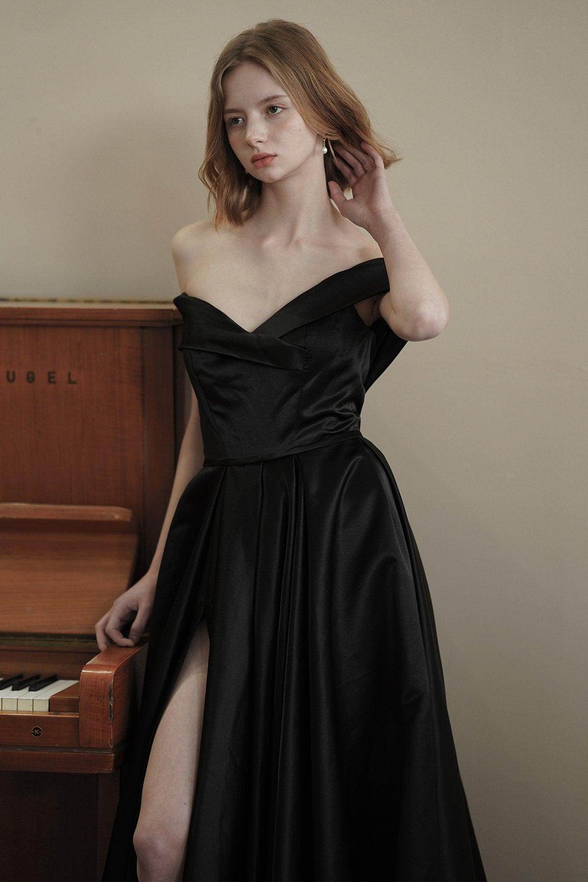 A-Line Sweep-Brush Train Satin Wedding Dress CW3075 - COCOMELODY