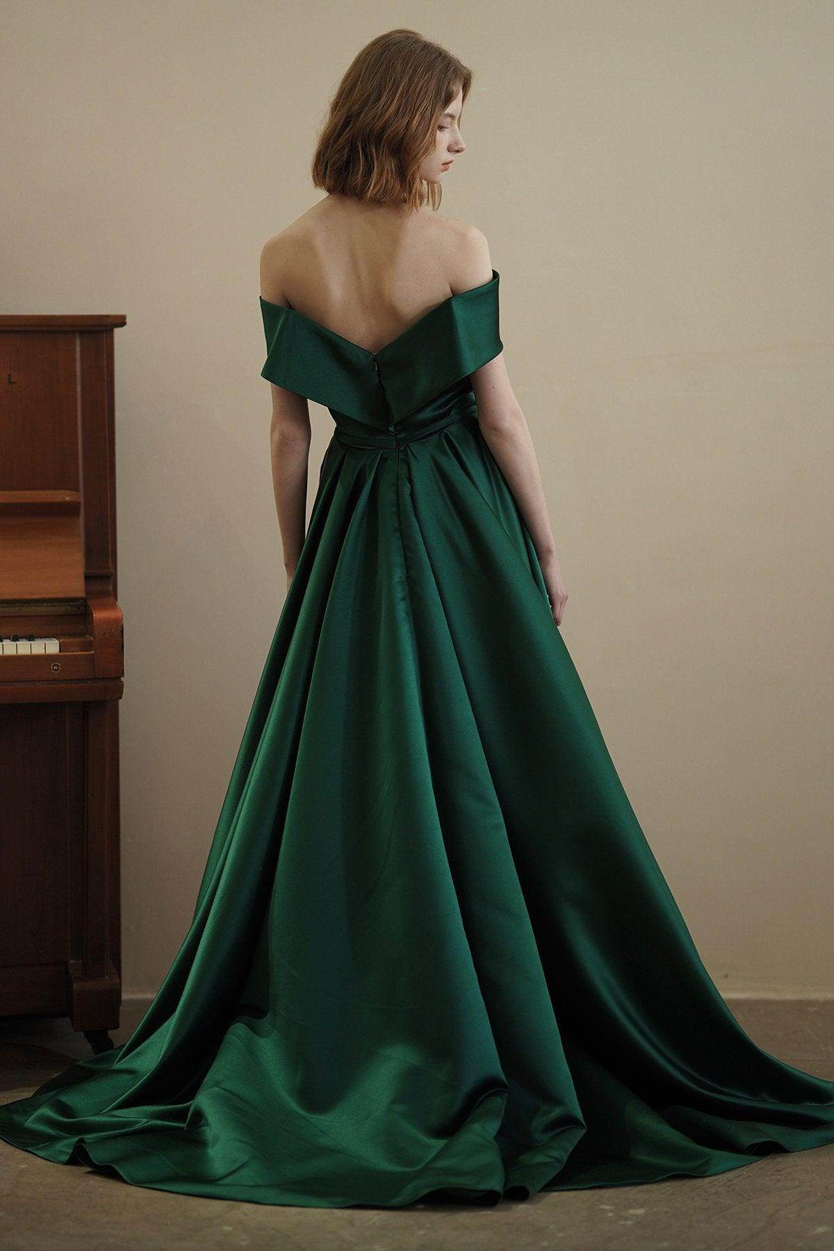 A-Line Sweep-Brush Train Satin Wedding Dress CW3076 - COCOMELODY