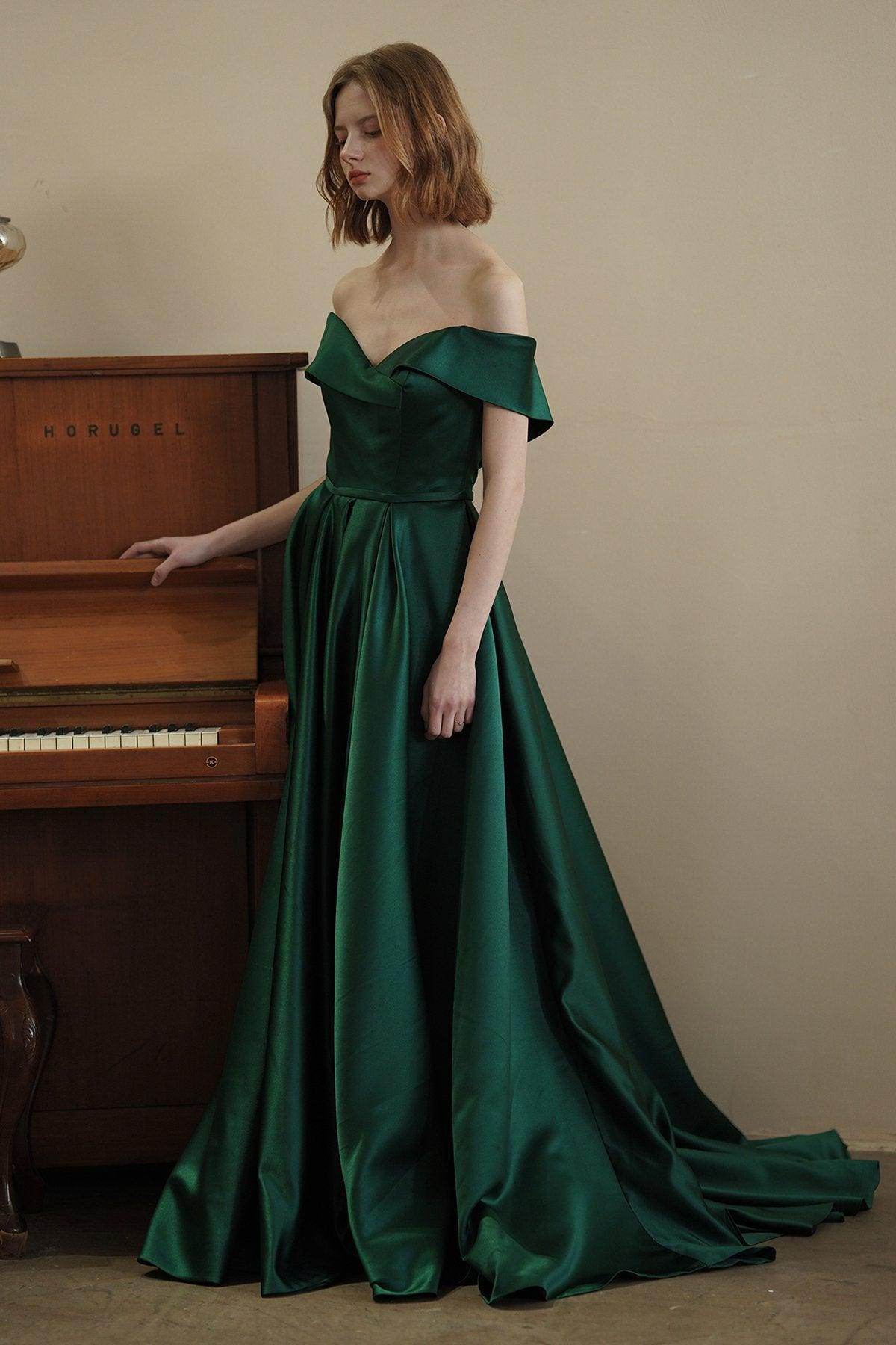 A-Line Sweep-Brush Train Satin Wedding Dress CW3076 - COCOMELODY