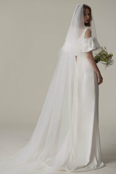 Sheath Sweep-Brush Train Satin Jacquard Wedding Dress CW3077 - COCOMELODY