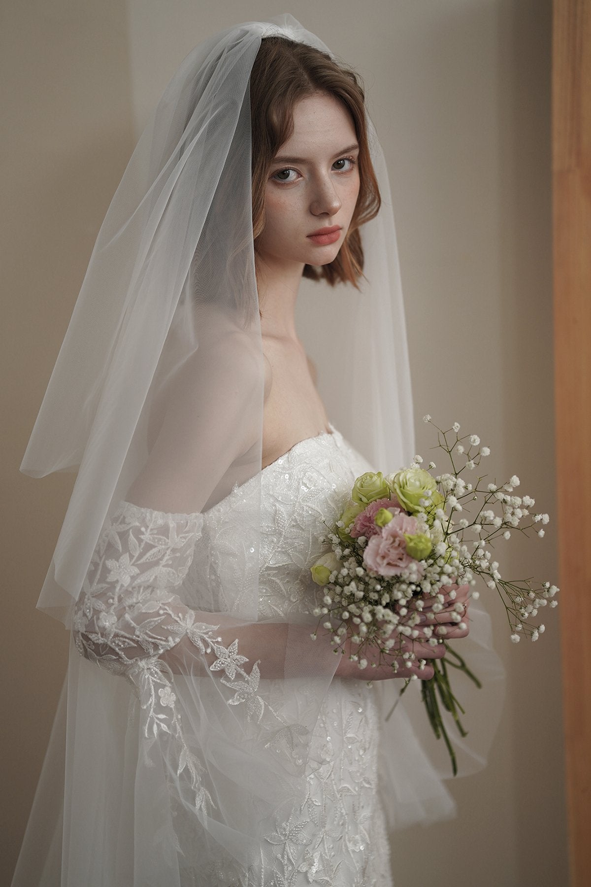 Sheath Sweep-Brush Train Lace Tulle Wedding Dress CW3086
