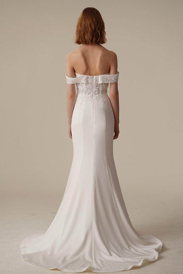 Mermaid Sweep-Brush Train Satin Lace Wedding Dress CW3087 - COCOMELODY