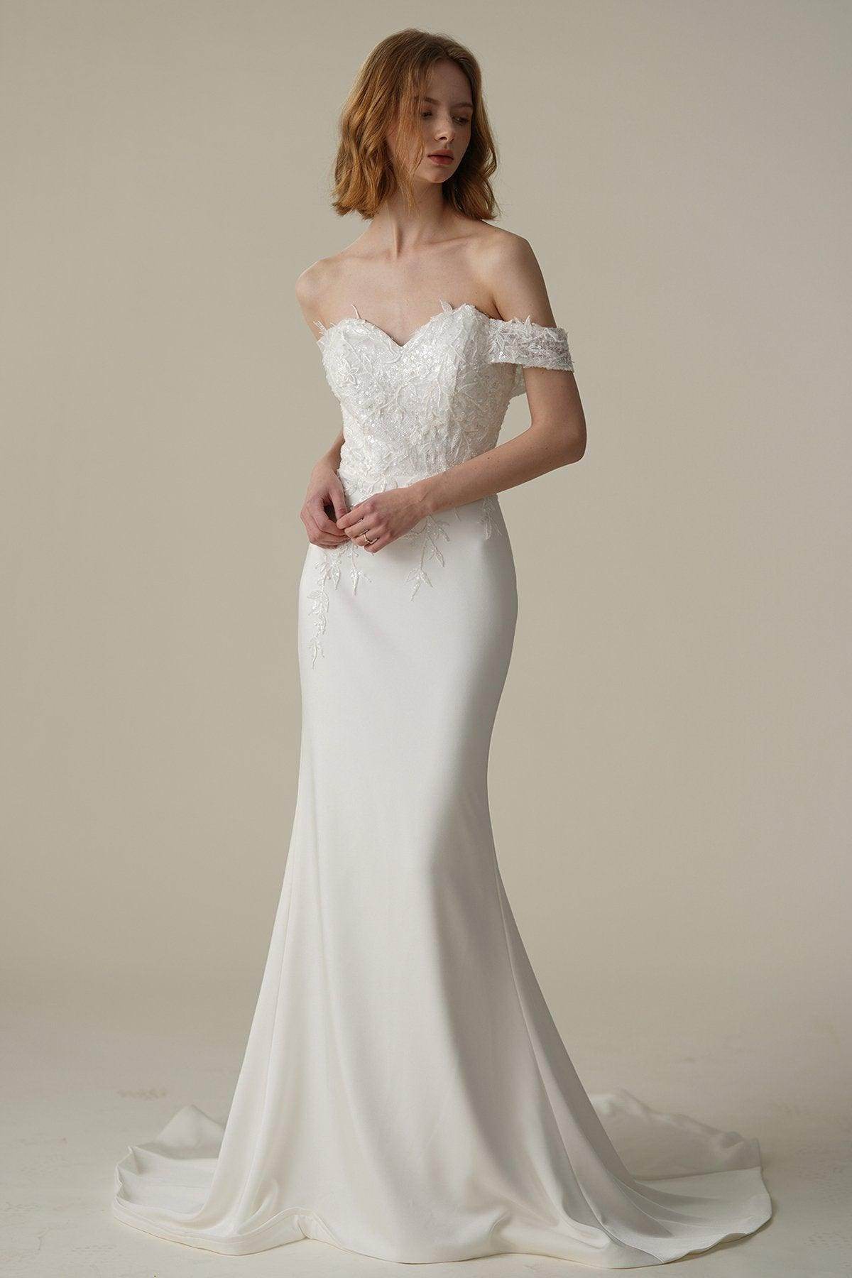 Mermaid Sweep-Brush Train Satin Lace Wedding Dress CW3087 - COCOMELODY