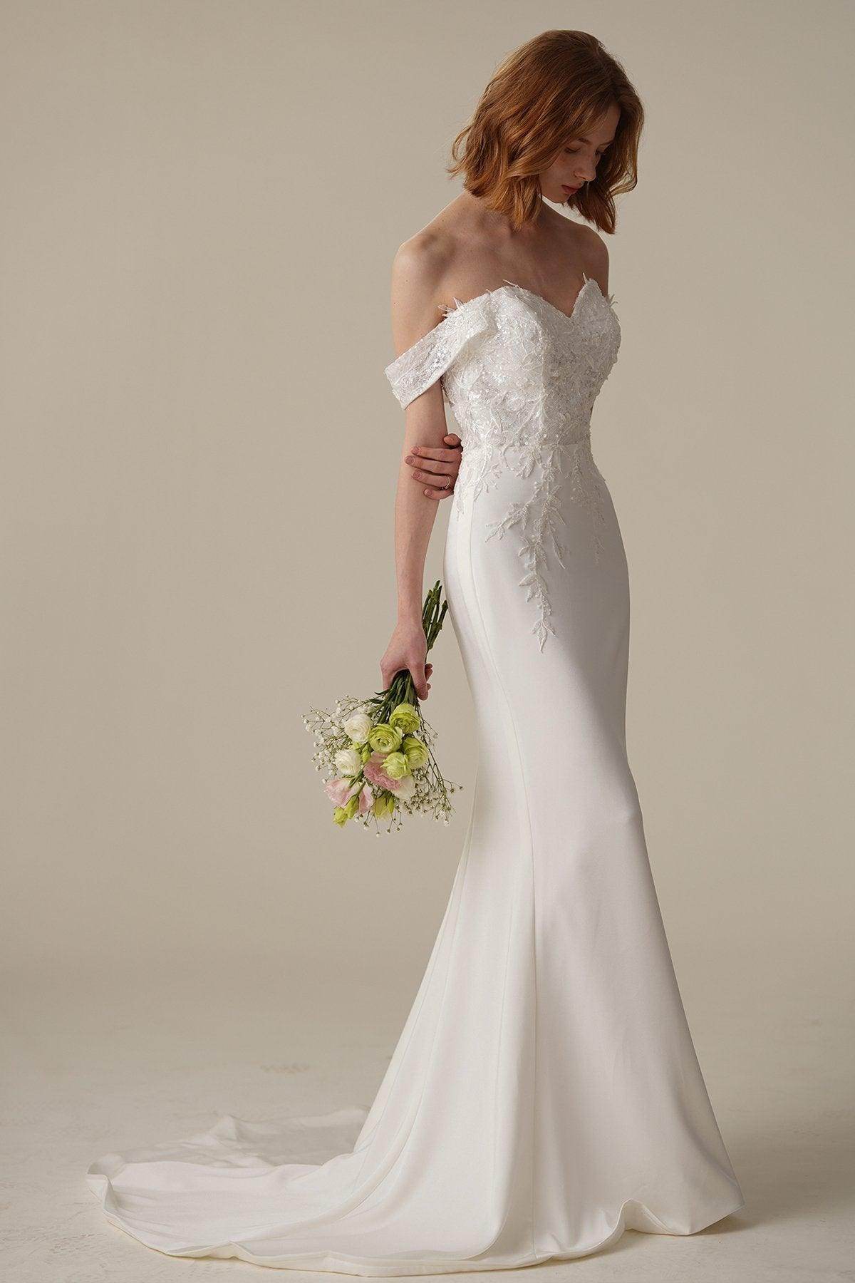 Mermaid Sweep-Brush Train Satin Lace Wedding Dress CW3087 - COCOMELODY
