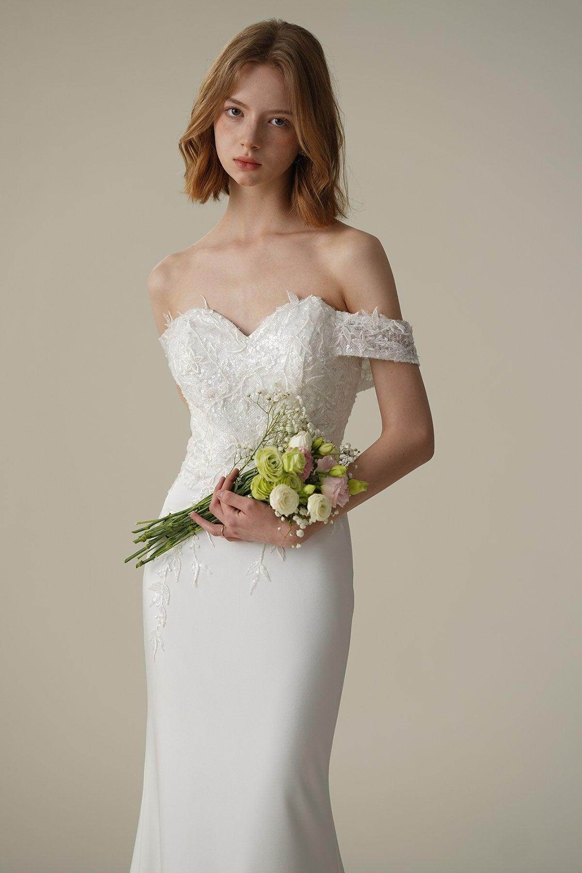 Mermaid Sweep-Brush Train Satin Lace Wedding Dress CW3087 - COCOMELODY