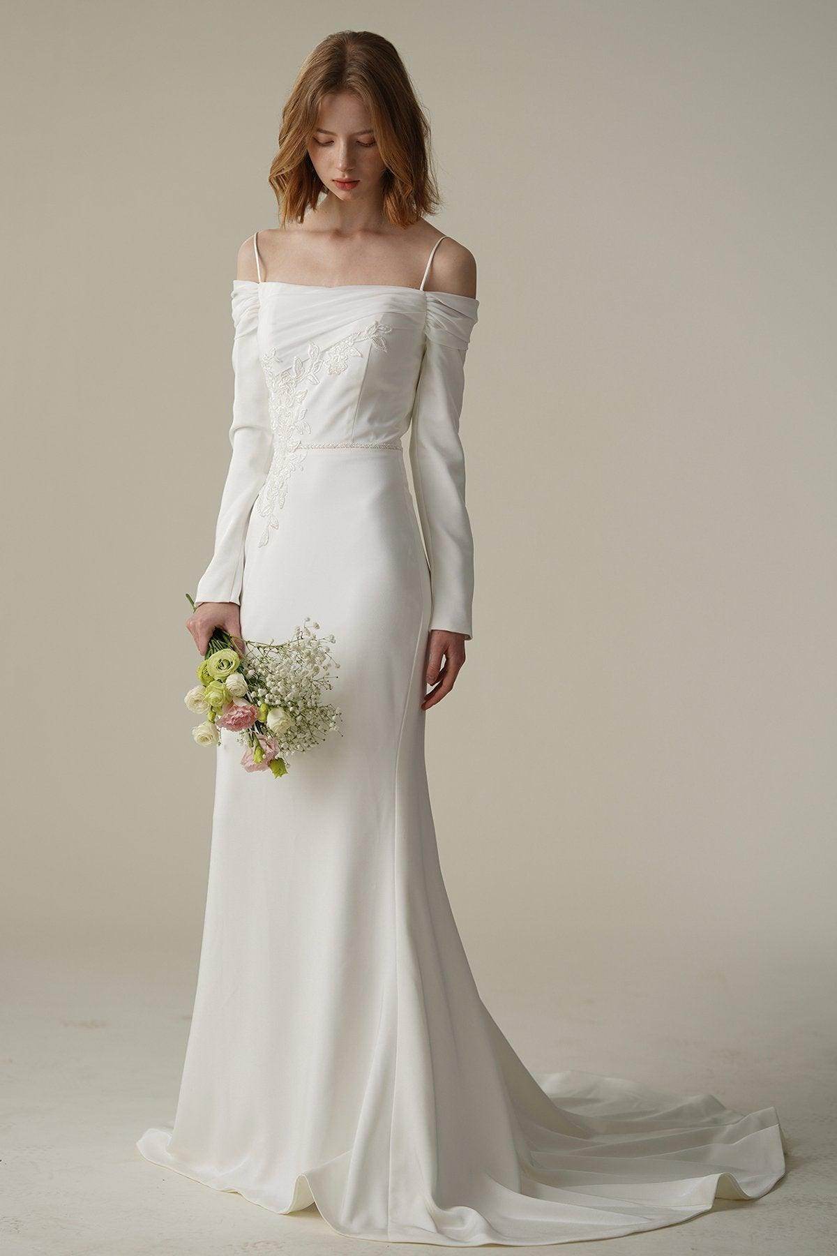 Trumpet-Mermaid Court Train Satin Wedding Dress CW3088 - COCOMELODY