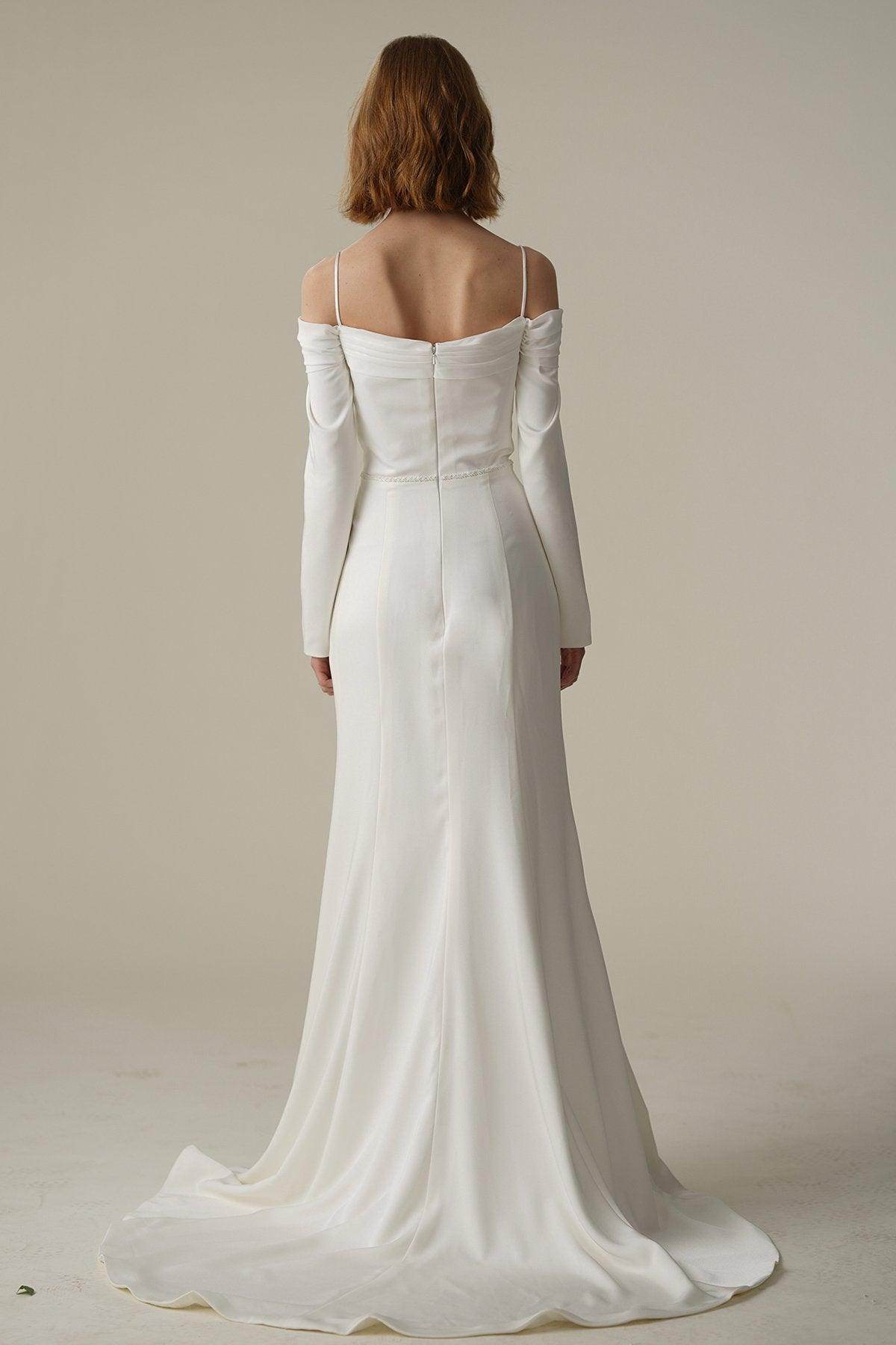 Trumpet-Mermaid Court Train Satin Wedding Dress CW3088 - COCOMELODY