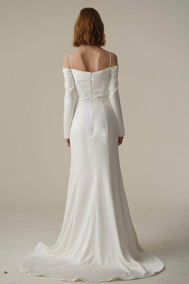 Trumpet-Mermaid Court Train Satin Wedding Dress CW3088 - COCOMELODY
