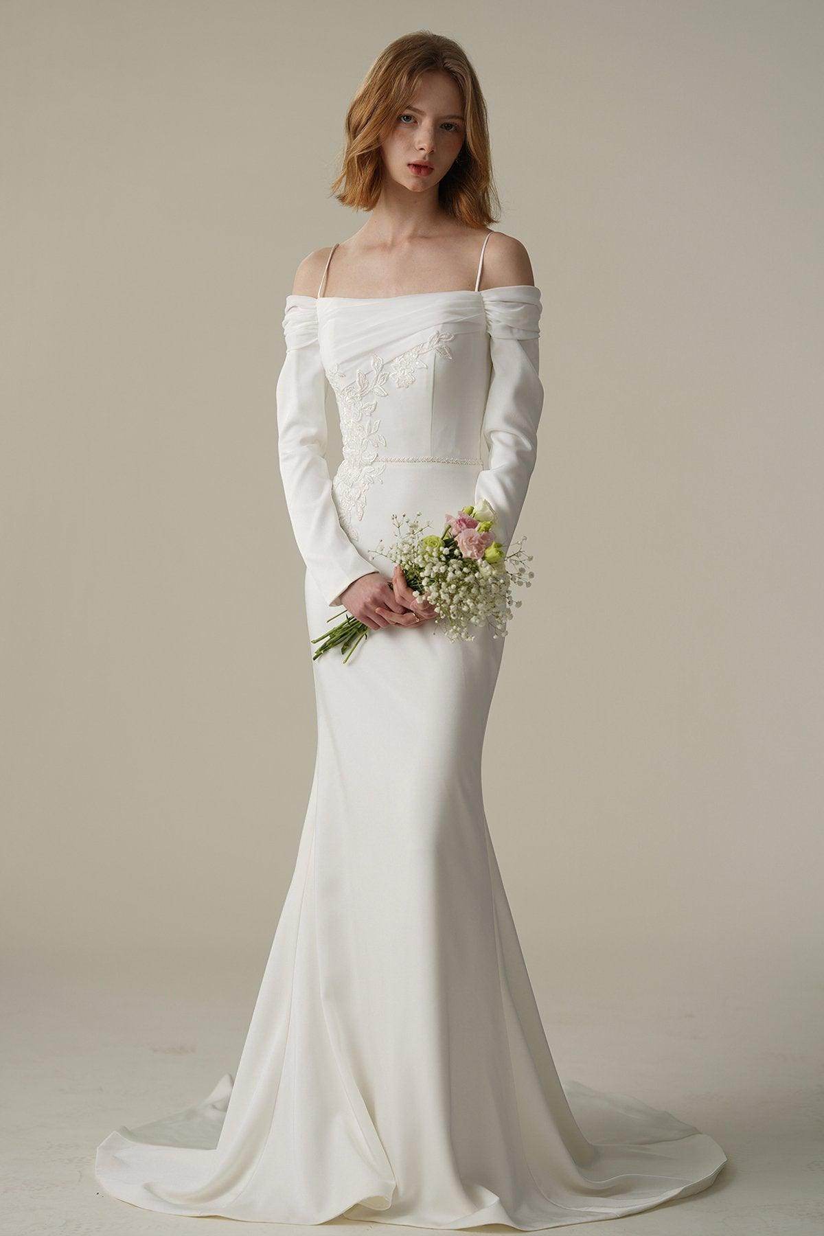 Trumpet-Mermaid Court Train Satin Wedding Dress CW3088 - COCOMELODY