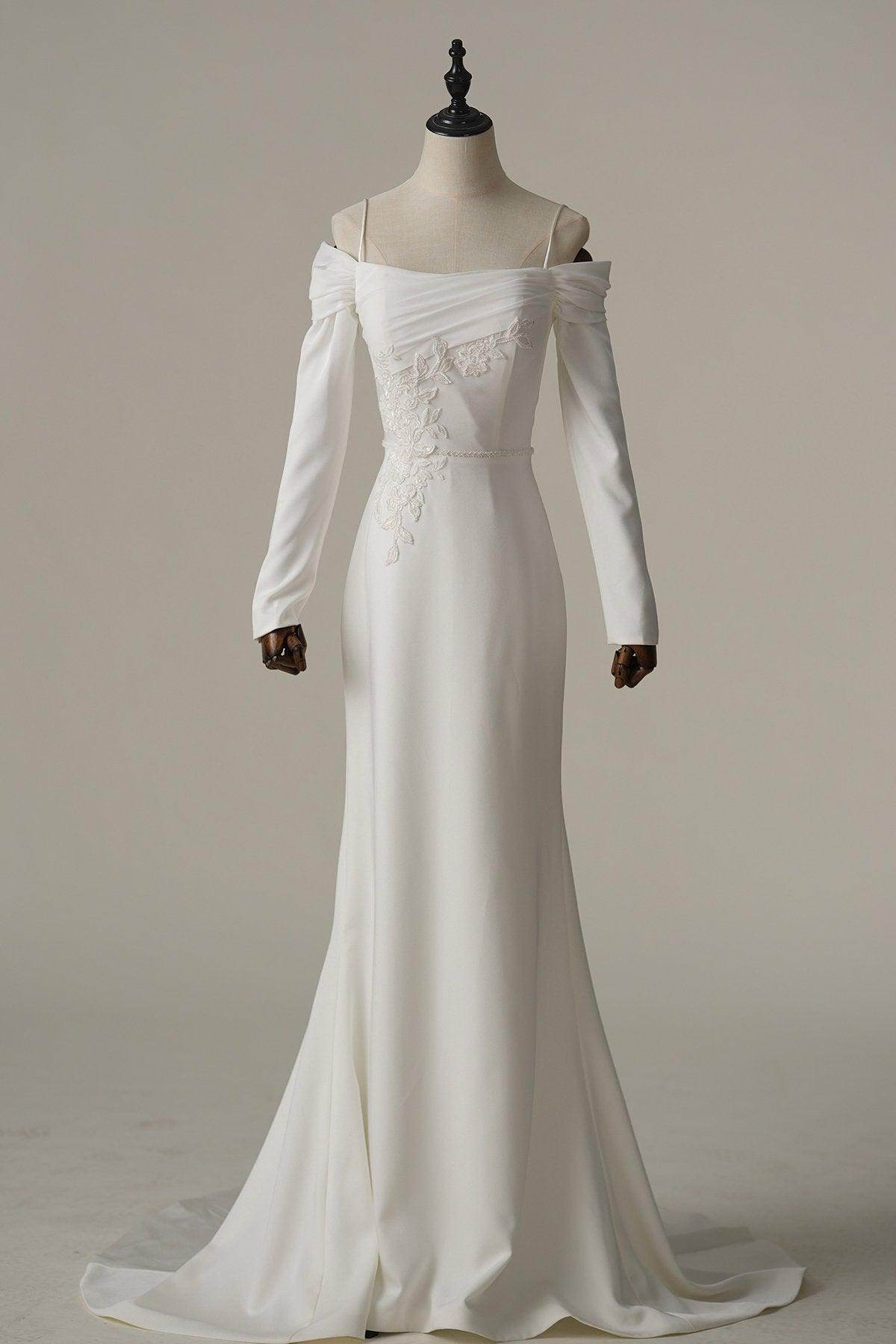 Trumpet-Mermaid Court Train Satin Wedding Dress CW3088 - COCOMELODY