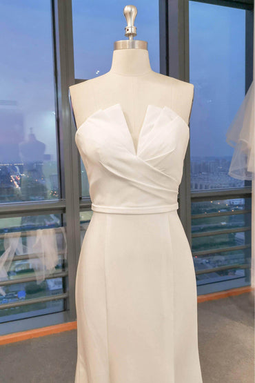 A-Line Sweep-Brush Train Satin Wedding Dress CW3104 - COCOMELODY