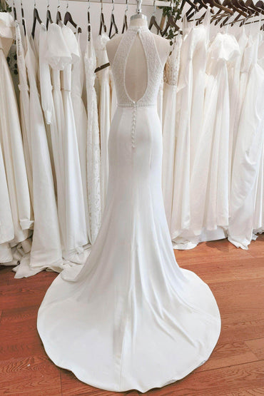 A-Line Sweep-Brush Train Satin Wedding Dress CW3105 - COCOMELODY