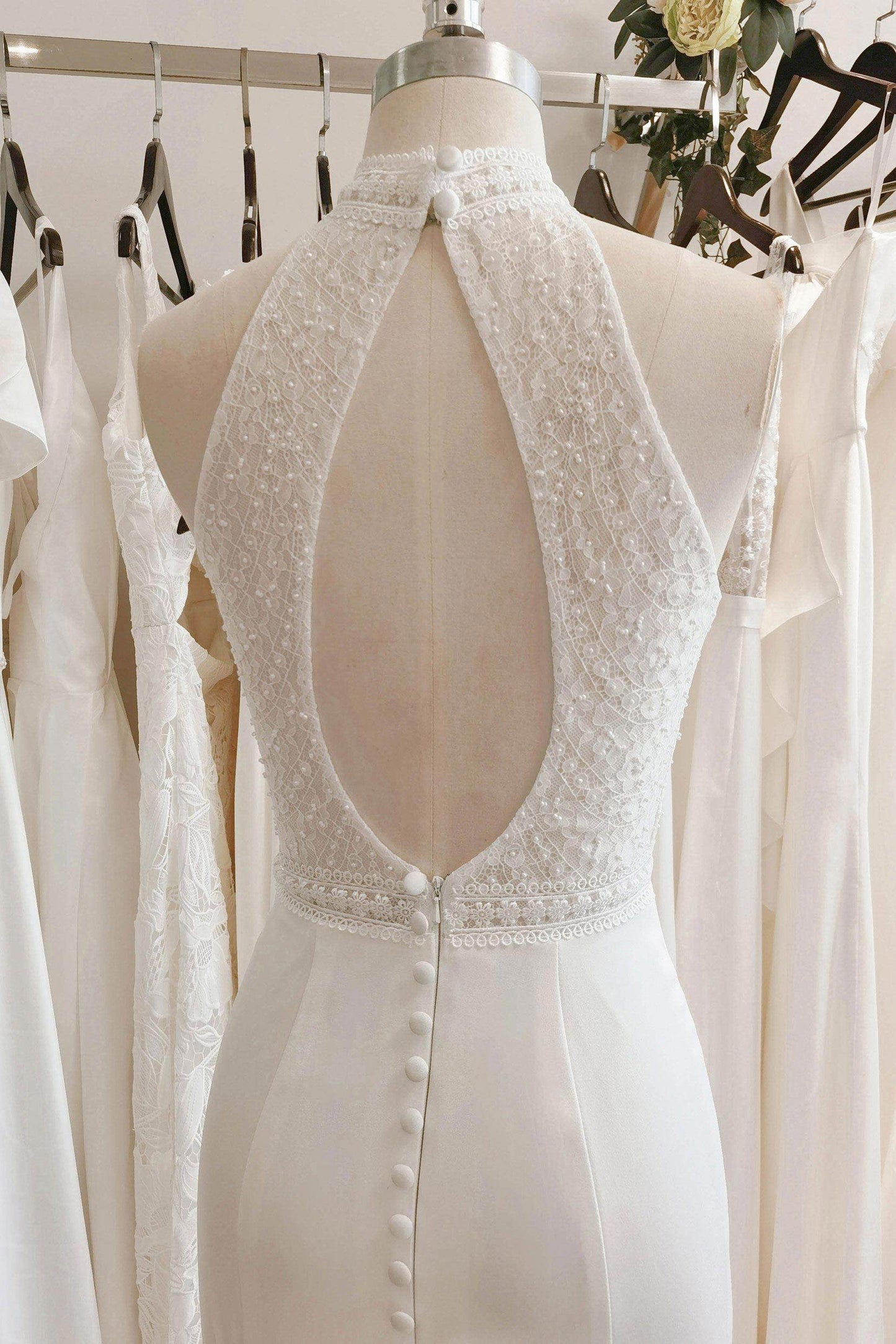 A-Line Sweep-Brush Train Satin Wedding Dress CW3105 - COCOMELODY