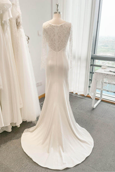 Trumpet Sweep-Brush Train Lace Satin Wedding Dress CW3110CR - COCOMELODY