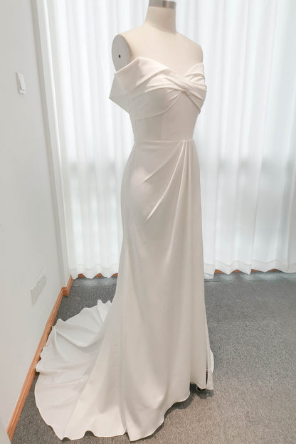 Sheath Sweep-Brush Train Satin Tulle Wedding Dress CW3111