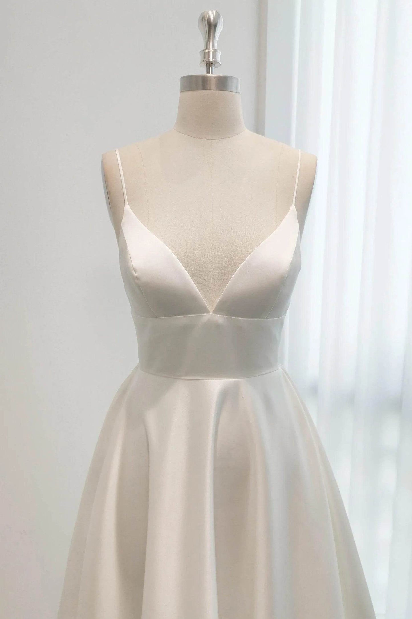 A-Line Sweep-Brush Train Satin Wedding Dress CW3112 - COCOMELODY