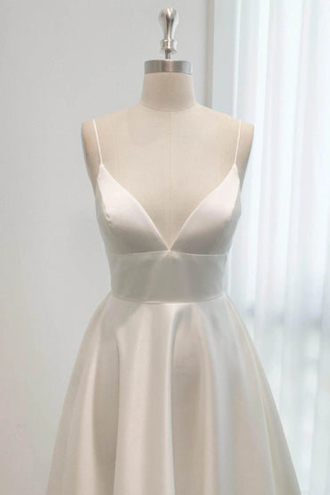 A-Line Sweep-Brush Train Satin Wedding Dress CW3112 - COCOMELODY