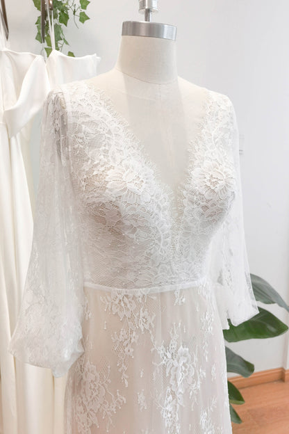 Sheath Sweep-Brush Train Lace Tulle Wedding Dress CW3121