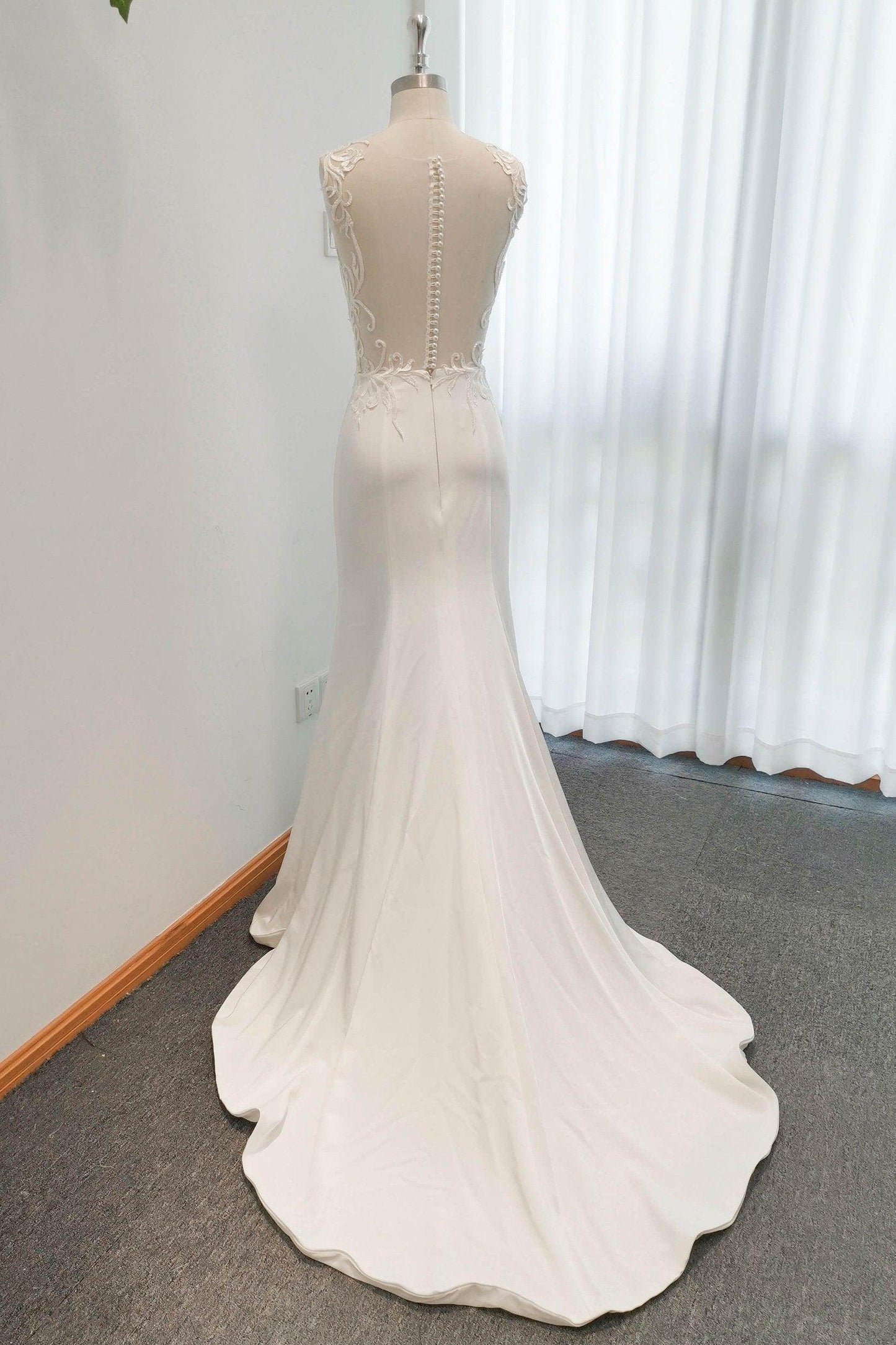 Mermaid Sweep-Brush Stretch Satin Wedding Dress CW3123 - COCOMELODY