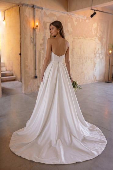 A-Line Court Train Mikado Wedding Dress CW3126 - 35 Days / Ivory / US0-UK2-EUR30 - COCOMELODY