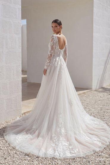 A-Line Court Train Lace Tulle Wedding Dress CW3129 - 45 Days / Ivory / US0-UK2-EUR30 - COCOMELODY