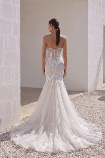Trumpet-Mermaid Chapel Train Lace Tulle Wedding Dress CW3133