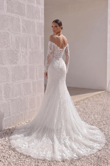 Trumpet-Mermaid Chapel Train Lace Tulle Wedding Dress CW3135