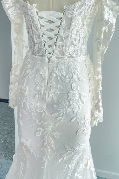 Trumpet-Mermaid Chapel Train Lace Tulle Wedding Dress CW3135