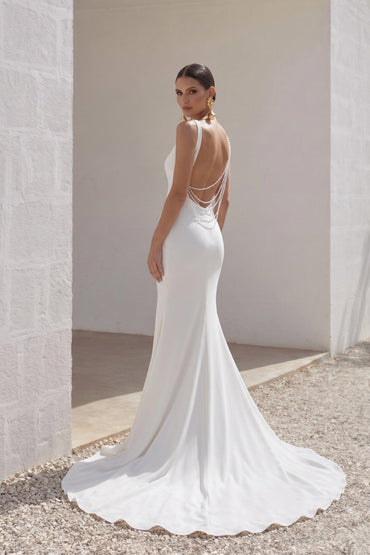Trumpet-Mermaid Court Train Stretch Satin Wedding Dress CW3136 - 35 Days / Ivory / US0-UK2-EUR30 - COCOMELODY