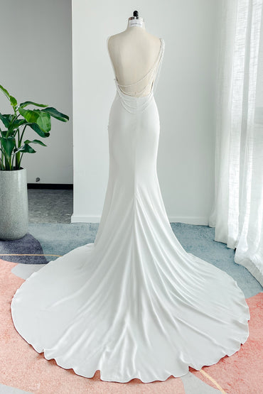 Trumpet-Mermaid Court Train Stretch Satin Wedding Dress CW3136