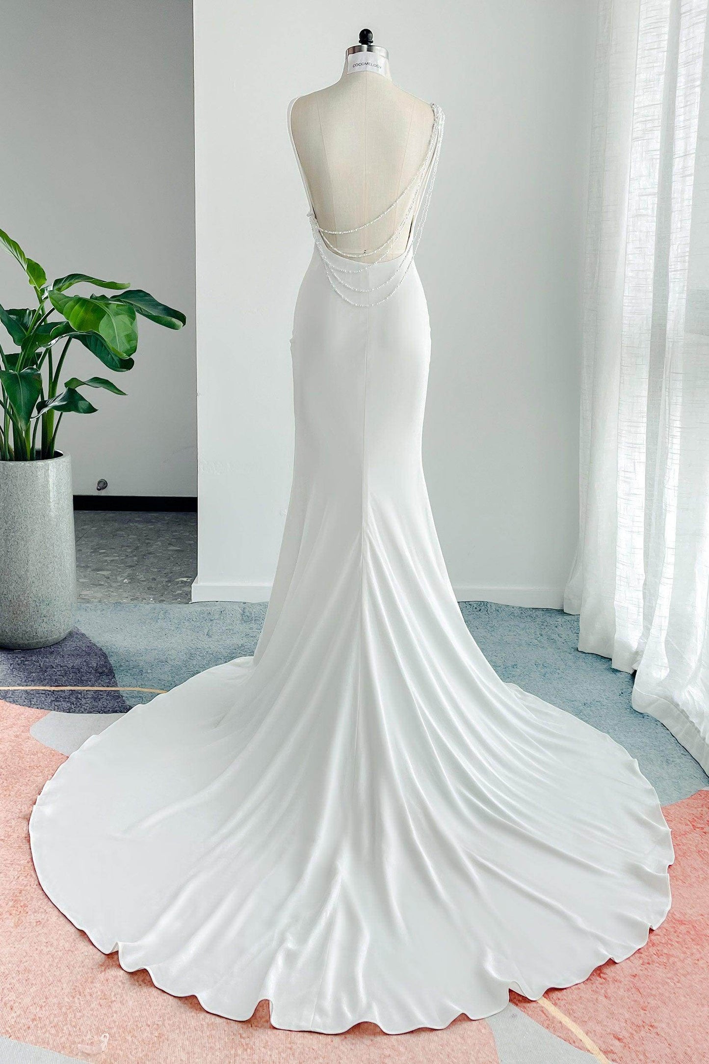 Trumpet-Mermaid Court Train Stretch Satin Wedding Dress CW3136 - COCOMELODY