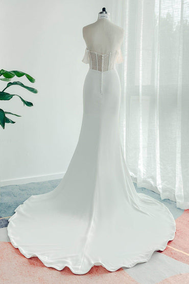 Trumpet-Mermaid Court Train Lace Stretch Satin Wedding Dress CW3139 - COCOMELODY