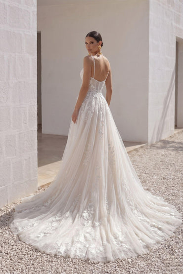 A-Line Court Train Lace Tulle Wedding Dress CW3140 - 45 Days / As Picture:Ivory/Nude / US0-UK2-EUR30 - COCOMELODY