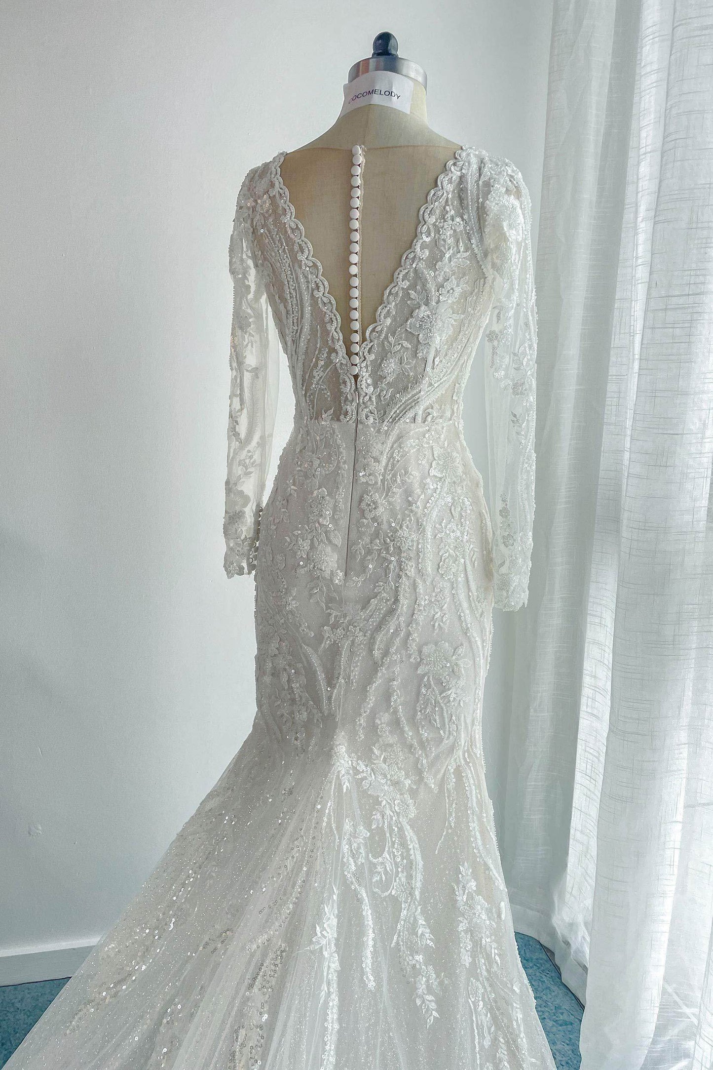 Trumpet-Mermaid Chapel Train Lace Tulle Wedding Dress CW3141 - COCOMELODY