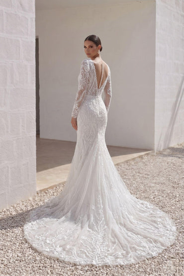 Trumpet-Mermaid Chapel Train Lace Tulle Wedding Dress CW3141 - 45 Days / As Picture:Ivory/Sand / US0-UK2-EUR30 - COCOMELODY