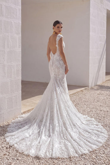 Trumpet-Mermaid Chapel Train Lace Tulle Wedding Dress CW3142 - 45 Days / As Picture:Ivory/Nude / US0-UK2-EUR30 - COCOMELODY