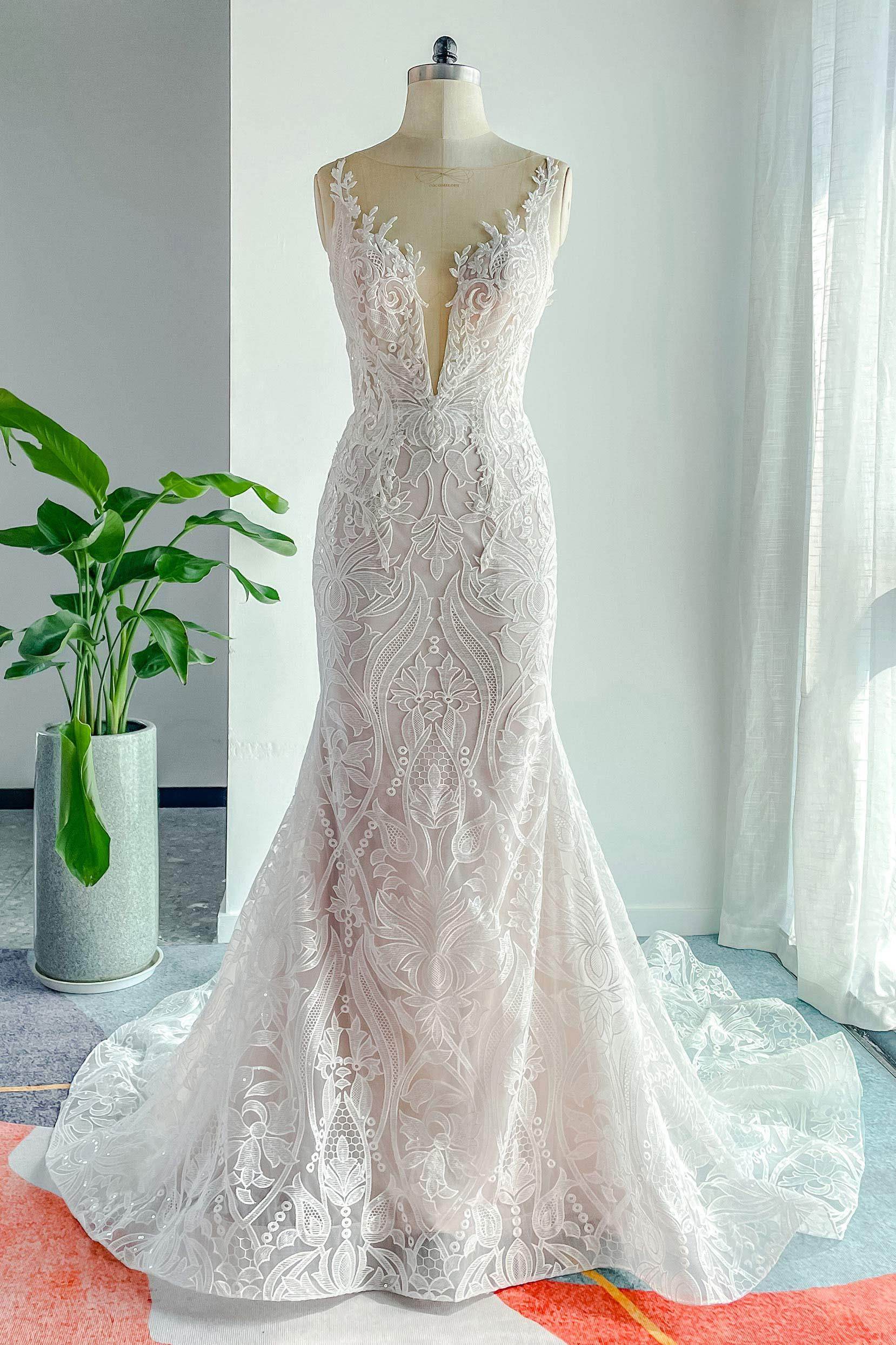 bateau mermaid wedding dresses Aterine Custom-Made Mermaid Bateau Neckline Wedding Dress
