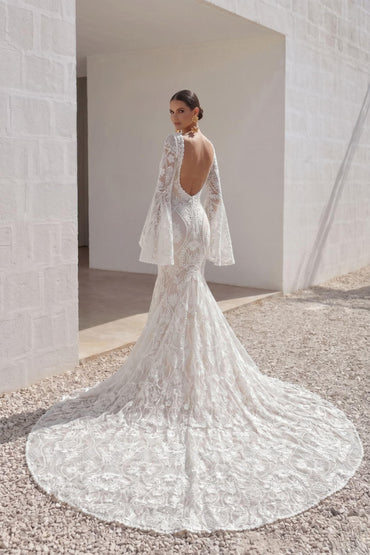 Trumpet-Mermaid Chapel Train Lace Tulle Wedding Dress CW3146 - 45 Days / As Picture:Ivory/Nude / US0-UK2-EUR30 - COCOMELODY