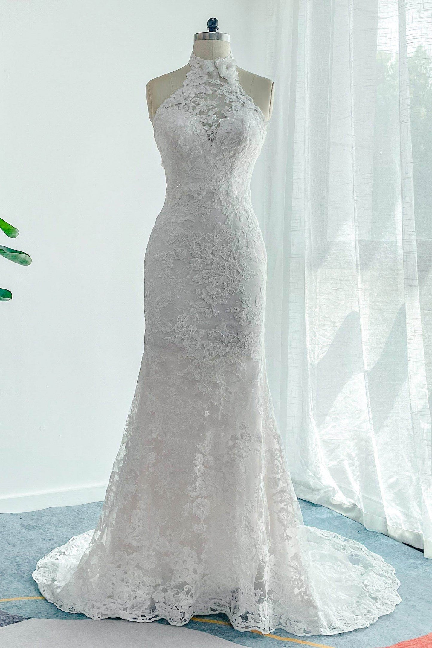 Trumpet-Mermaid Sweep-Brush Train Lace Tulle Wedding Dress CW3147 - COCOMELODY