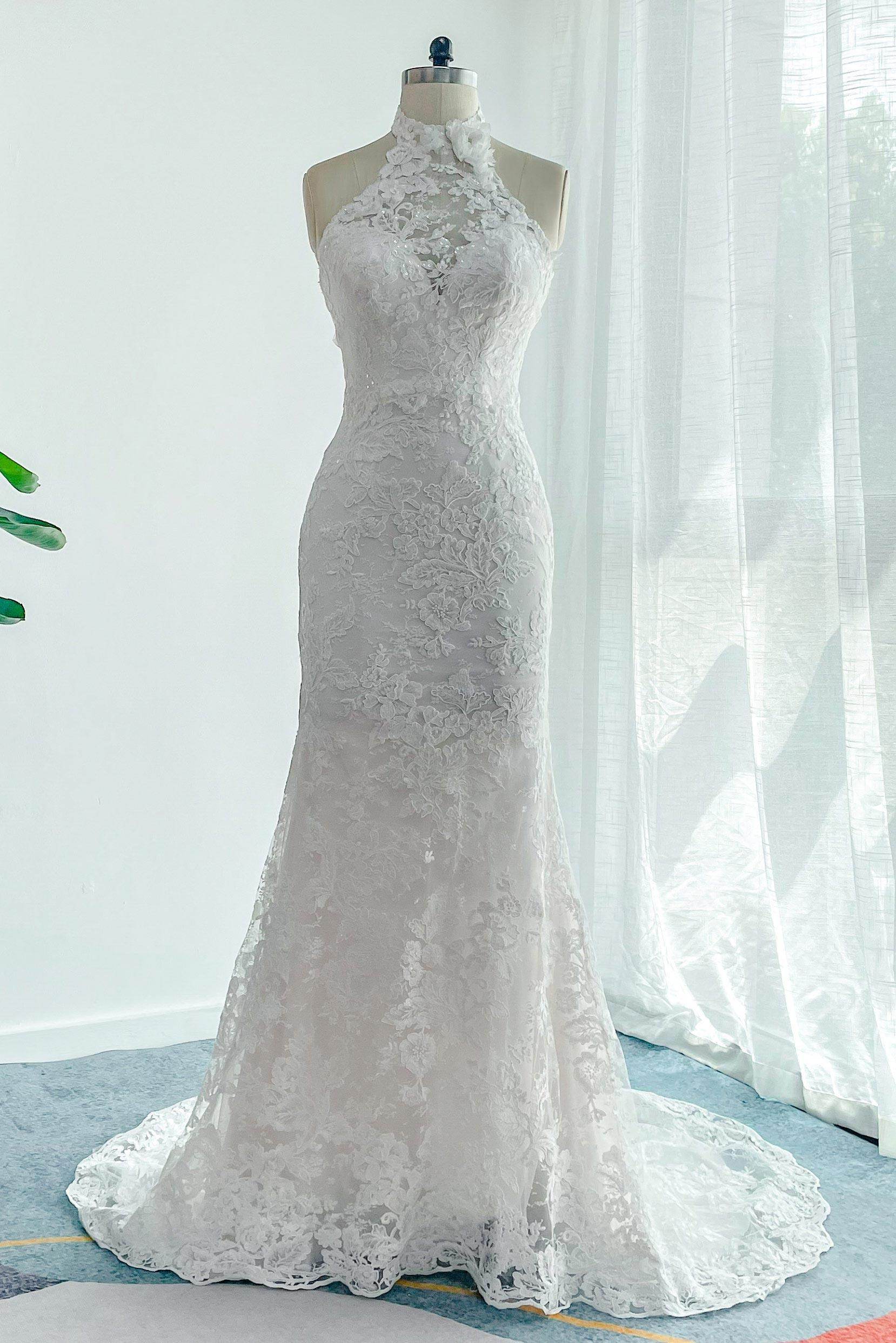Mermaid Halter Sweep-Brush Train Lace Tulle Wedding Dress COCOMELODY CW3147, 45 Days / As Picture:Ivory/Sand / US22-UK24-EUR52 Mermaid Halter Sweep-Brush Train Lace Tulle Wedding Dress COCOMELODY CW3147, 45 Days / As Picture:Ivory/Sand / US22-UK24-EUR52