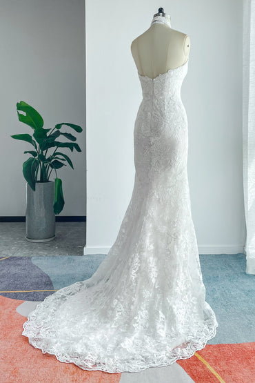 Trumpet-Mermaid Sweep-Brush Train Lace Tulle Wedding Dress CW3147