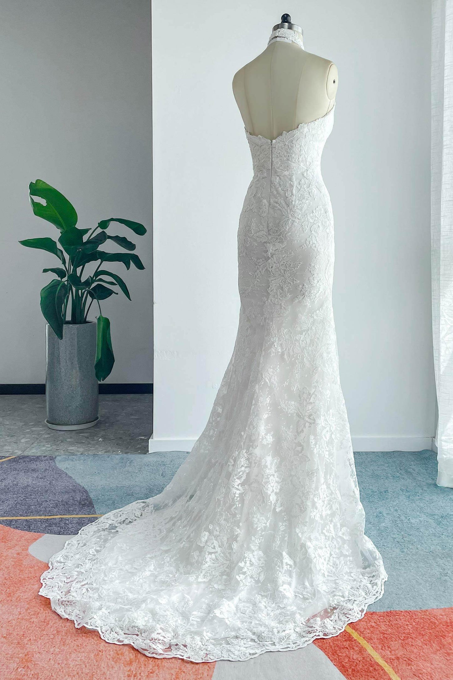 Trumpet-Mermaid Sweep-Brush Train Lace Tulle Wedding Dress CW3147 - COCOMELODY
