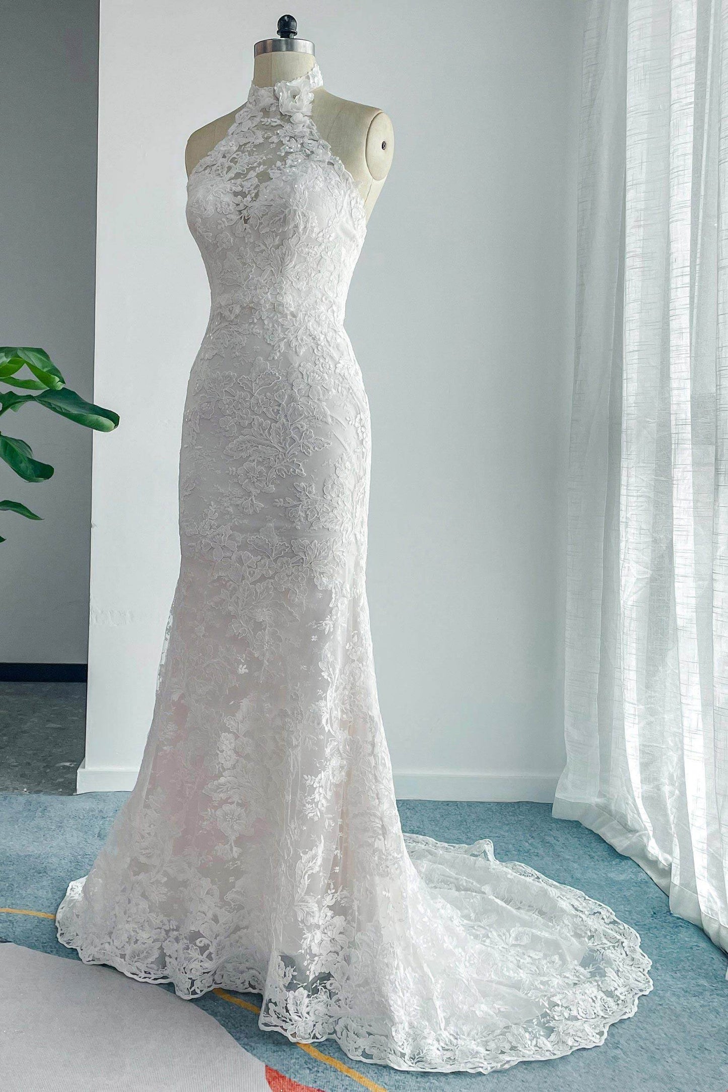 Trumpet-Mermaid Sweep-Brush Train Lace Tulle Wedding Dress CW3147 - COCOMELODY